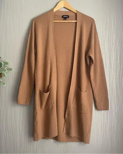 EXPRESS  Cardigan Sweater Womens size Small Tan Open Front Long Tan Pockets