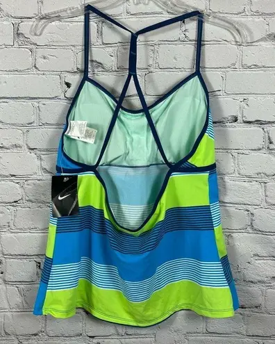 Nike  Women’s Tankini Swimsuit Top Racerback Aqua, Lime & Teal Stripes 16 NWT