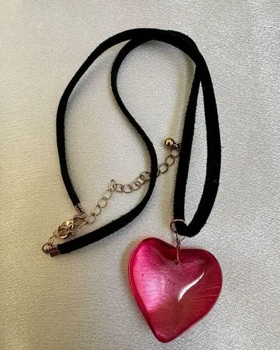 Pink puffy heart pendant necklace on cord