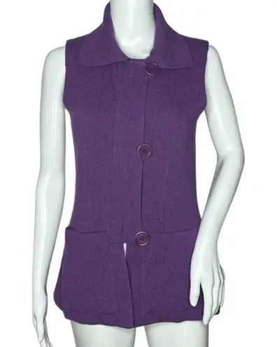 Bryan Bradley Sweater Womens Small Purple Vest Sleeveless Button Front Collar