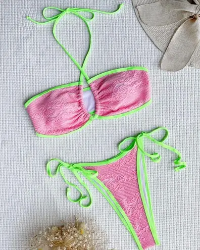 halter pink lace bikini set