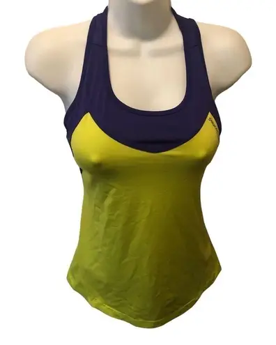 Saucony Bra Top Racerback Tank Zip Pocket On Back Size S Purple/Chartreuse Bike