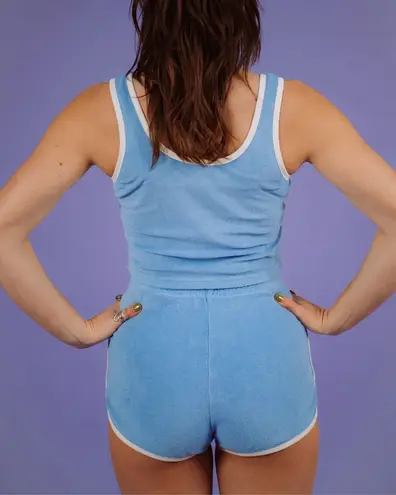 NEW Hammies Terry cropped retro tank top in blue poppy and cream size S small