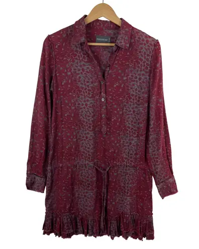 Zadig & Voltaire Roberts Print Dress Small Burgundy Leopard Ruffle Hem Boho Chic
