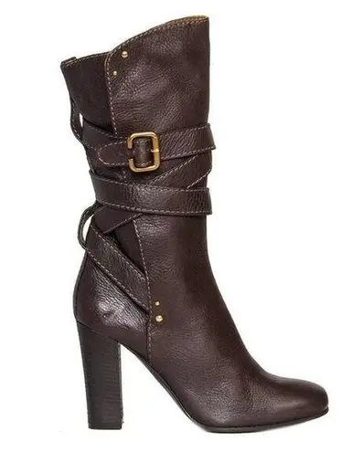 Chloé Paddington Leather Wrap Around Strap Mid Calf Boots Brown Women's 40 / 9