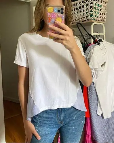 English Landing Blue White Stripe Top Sz Small High Low Flowy