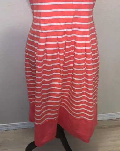 DE Collection Coral Striped Short Sleeve Pleated Midi Dress Modest