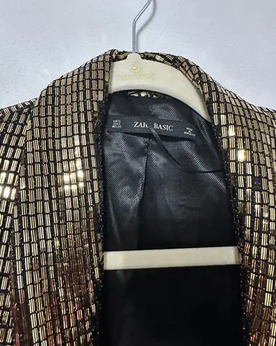 ZARA metallic gold blazer sequin wrap tuxedo dress