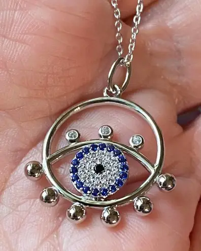 Evil Eye Sterling Silver CZ Blue Eyed Sapphire Necklace