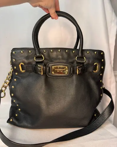 Michael Kors Black Leather Hamilton Studded Bag w/Chain Strap GUC | Designer Bag