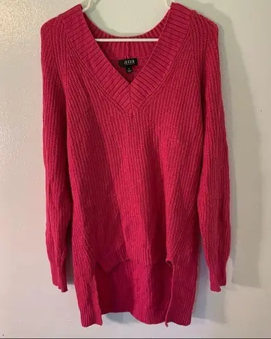 a.n.a . V-Neck High Low Sweater Catalina Hot Pink