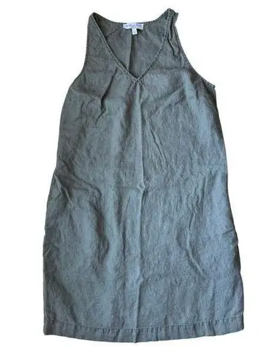 Michael Stars 100% Linen Shift Dress Army Green Size Small Tank Sleeveless Vneck