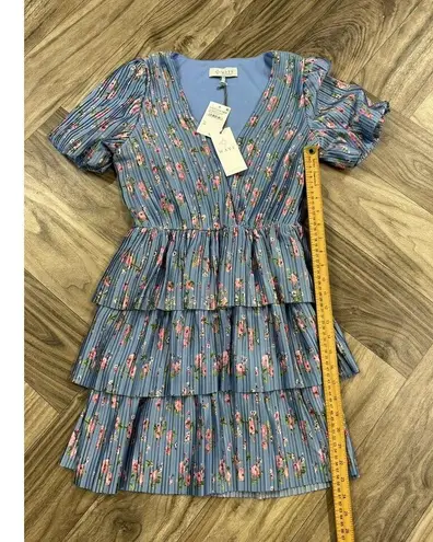 WAYF Floral Tiered Minidress In Blue Roses baby blue dress Size XS