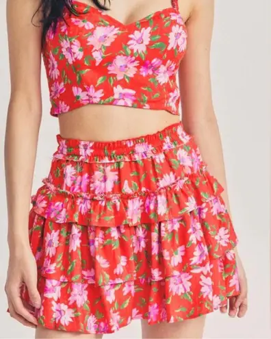 Love Shack Fancy SET NWT  CORBETT SKIRT AND FINELLI BRALETTE IN MAMBO RED - Image 1
