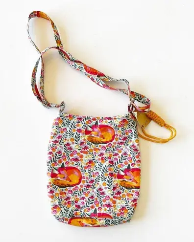 Handmade Cotton Fox Print Crossbody Bag With Mustard Lanyard