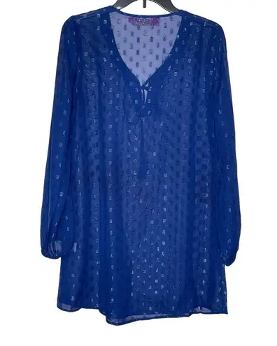 Macbeth Collection Women's Cover Up Sheer Tassel Pullover Swim Cover Blue Medium