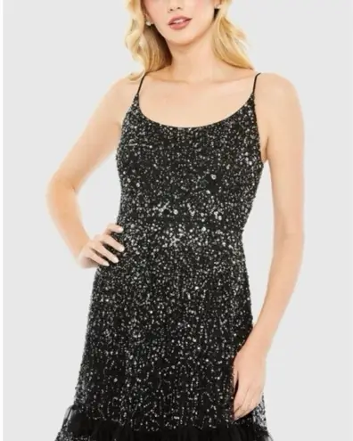 Mac Duggal  Black 10883 Embellished Scoop Neck Tiered Formal Gown Dress size 4