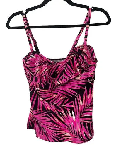 NWT Island Escape Tropical Pink Tahiti Floral Ruffle Tankini Swim Top Size 6