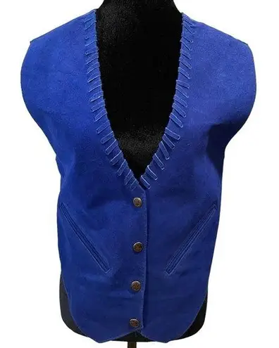 Mona Mode Vintage Blue Leather Western Rodeo Grunge Southwestern Country Vest Size M