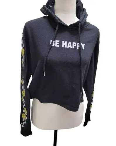Posh Posh Size L Juniors Cropped Hooded Sweatshirt Be Happy Smiley Faces Black Size L