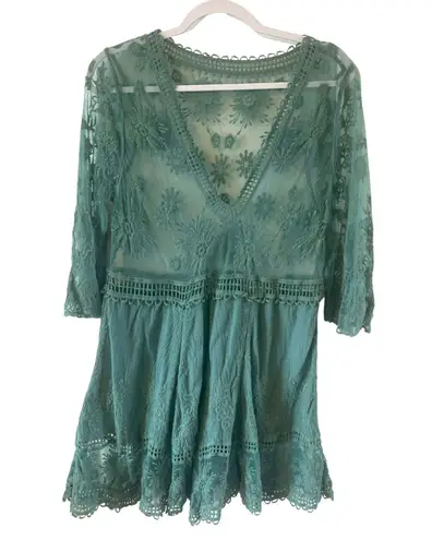 Floral Pattern Embroidered crochet Lace Swimwear Cover ups Tunic Dress M Green Size undefined