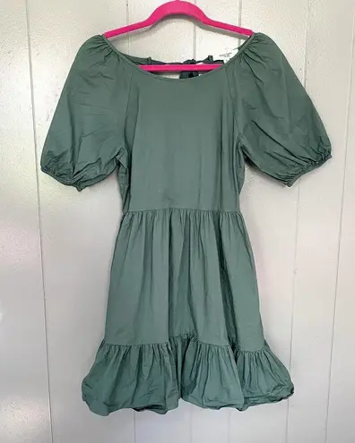 Peter Som Green Puff Sleeves Open Tie Back Ruffle A-line Summer Mini Dress 6