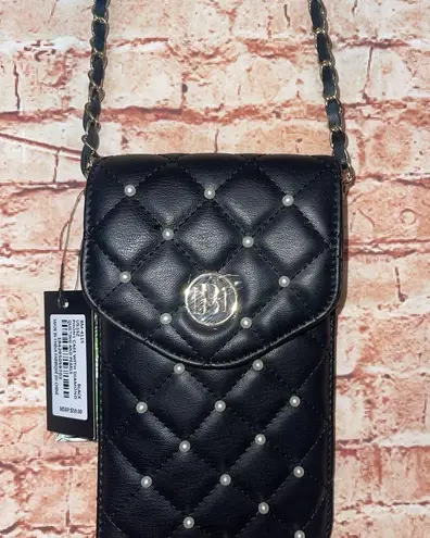 Badgley Mischka | Black Diamond Quilted with Pearls Phone Case Crossbody Bag