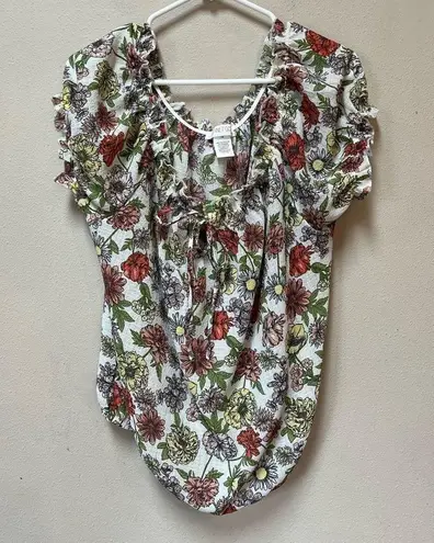Planet Gold 2/$12 Women’s Plus Orange Floral Print Ruffle Loose Fit Blouse 1X