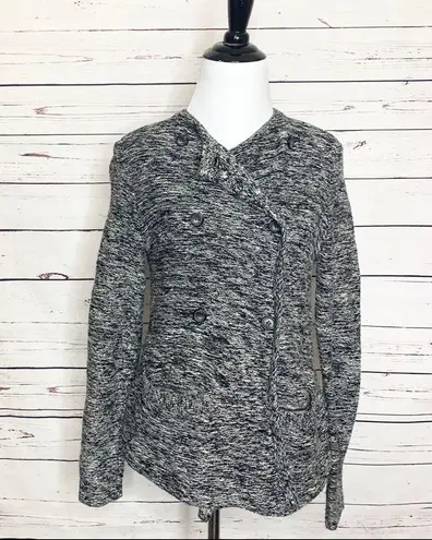 Lucky Brand  Gray & Black Double Breasted Pea Coat Cardigan Sweater Size Medium