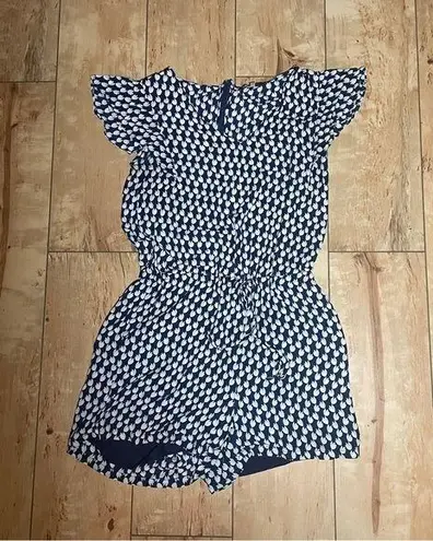 Rose + Olive Rose & Olive - floral v-neck shorts romper - women’s size small - blue white