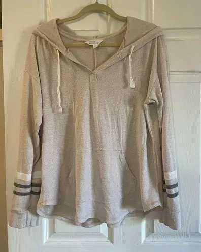 Market & Spruce Kallon Brushed Knit Hoodie Sweatshirt Beige Drop Shoulder Sz L Tan Size L
