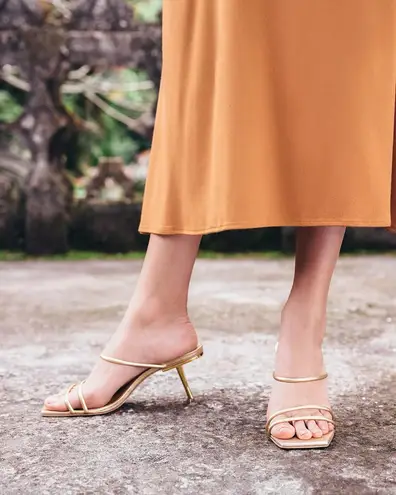 Cult Gaia Lydia gold-heel square-toe strappy leather sandal size IT 36 US 6 NEW