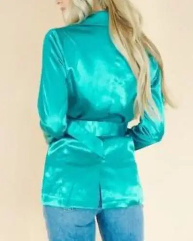 Charlie Holiday Women's Green Satin Belted Double Breasted Quest Blazer sz 4