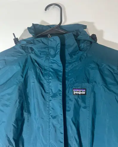 Patagonia Coat Teal Hooded Rain L Casual Outdoor *flawed