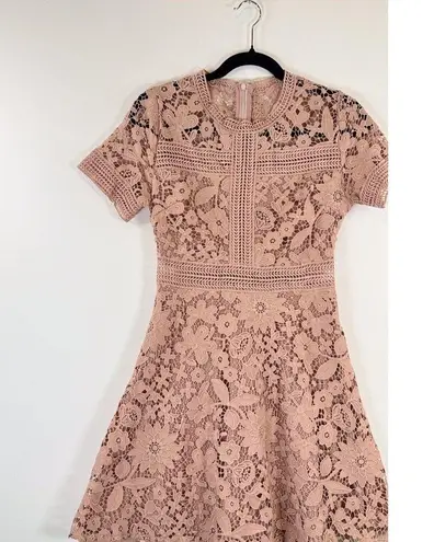 Chicwish Womens Dress Beige Floral Lace Mini Short Sleeve A Line Boho Small