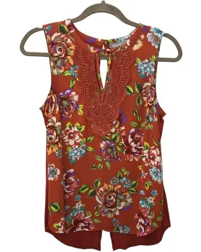 Daniel Rainn Quin Floral Lace Trim Keyhole Tank Small NWT
