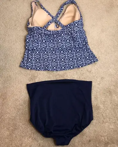 Lands’ End Women’s 2 Piece Patterned Tankini High Waist Bottom Swim Suit Set Blue Size 20W