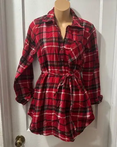 Isabel Maternity Red Plaid Tunic Top with Belt in S