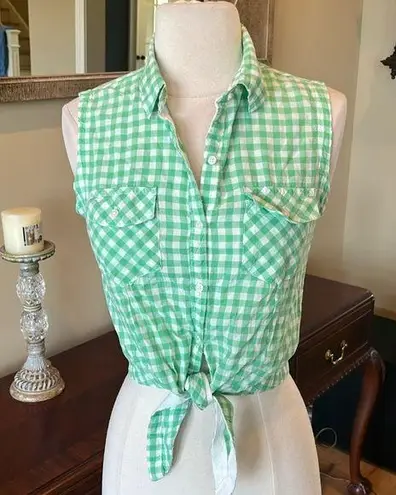 Planet Gold Picnic Retro Top Green White Checked Tie Knot thumbnail 1
