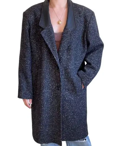 HUNTERS RUN wool coat with leather trim, size 6 Black