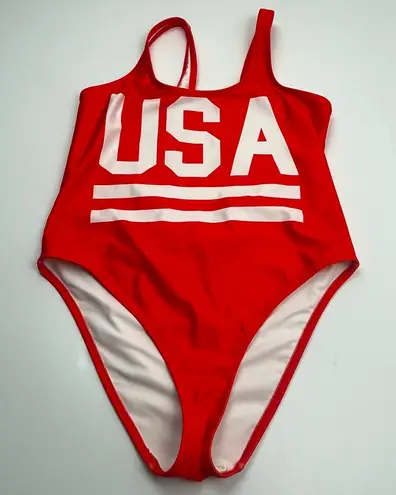 Chubbies Patriotic One Piece Swimsuit Womens Size Large Res White USA Summer