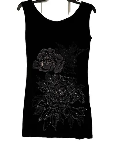 Key Closet Flowers Swarovski Studded Women’s Black Tank Top Size Small