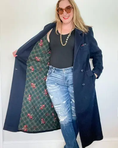 Evan Picone Vintage 100% wool double breasted navy blue overcoat size large L