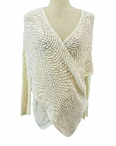 Lord & Taylor Design Lab Sweater Faux Wrap Cream Loop Knit Womens Small White