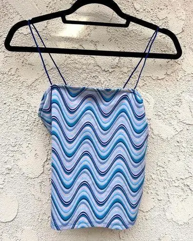 Fade Rose Marble stripe blue string spaghetti strap tank top Size L