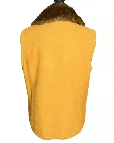 Vintage 90s Mustard 100% Boiled Wool Brown Faux Fur Collar Vest. Size Medium EUC Yellow