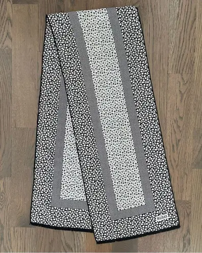 Bill Blass Vintage Ditsy Floral Print Oblong Rectangle Scarf Black and Cream 57"