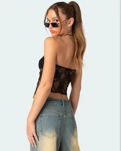 Edikted Twilight Sheer Lace Split Front Top