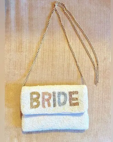 White Sequin detailed Bride shoulder/crossbody/clutch with chain strap