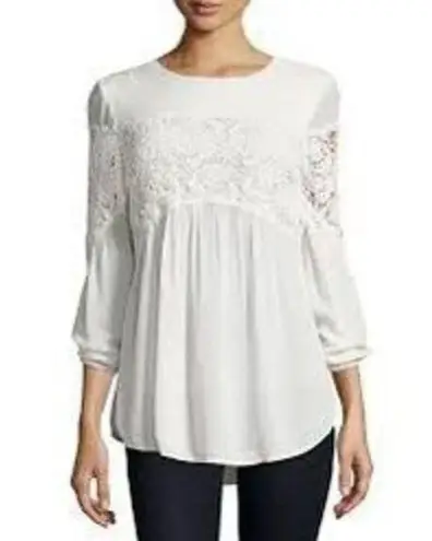 XCVI  Aubree Floral-Crochet Long Sleeve Top Cream Size 1X